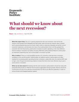 What Should We Know About the Next Recession? | Economic Policy Institute