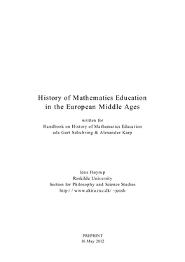 History of Mathematics Education in the European Middle Ages