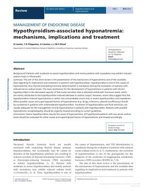 Hypothyroidism-Associated Hyponatremia: MANAGEMENT OFENDOCRINEDISEASE DOI: 10.1530/EJE-16-0493 Review