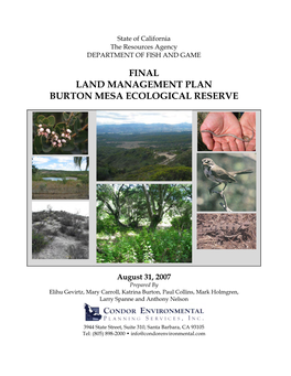 Final Land Management Plan Burton Mesa Ecological Reserve