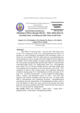 Slimming of Obese Sprague Dawley Male Albino Rats by Garcinia Fruit As Enhanced with Citrus Fruit Peels Abstract