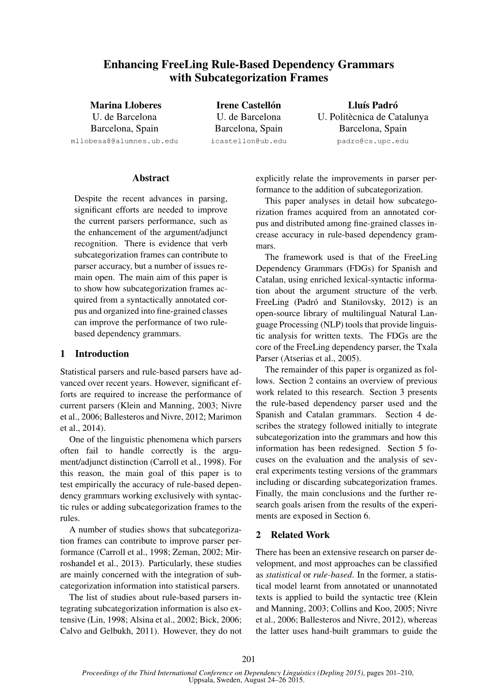 Enhancing Freeling Rule-Based Dependency Grammars with Subcategorization Frames