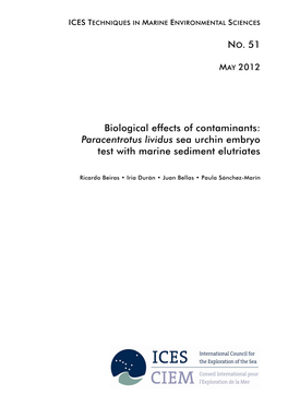 NO. 51 Biological Effects of Contaminants: Paracentrotus Lividus Sea Urchin Embryo Test with Marine Sediment Elutriates
