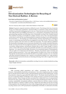 Devulcanization Technologies for Recycling of Tire-Derived Rubber: a Review