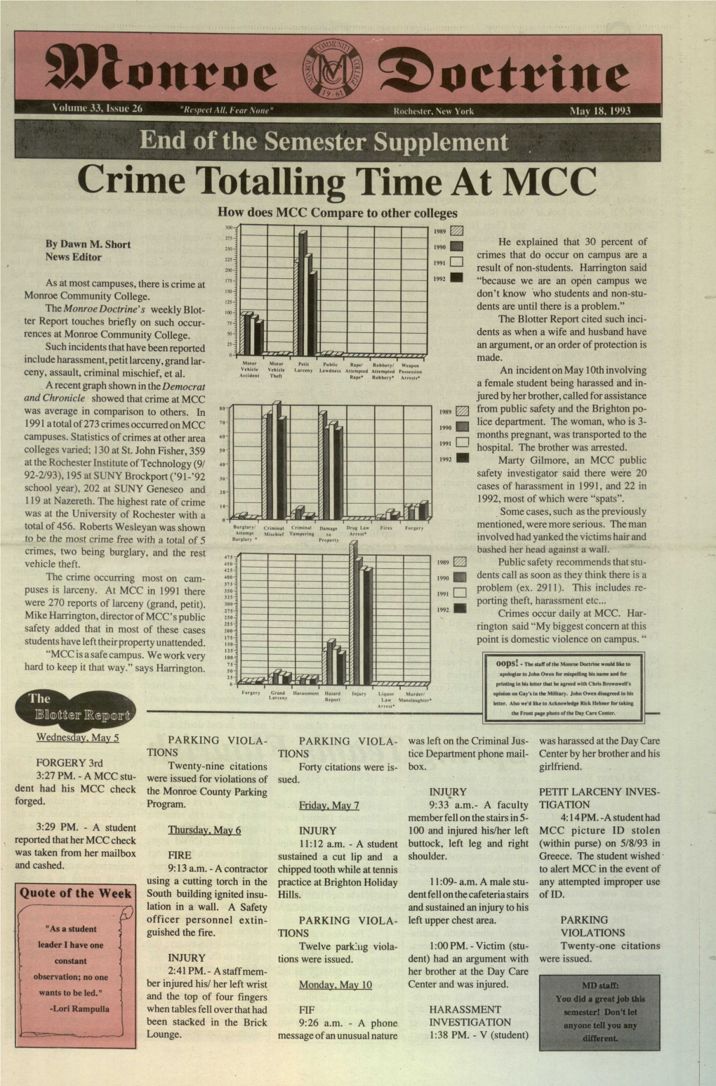 Crime Totalling Time at MCC How Does MCC Compare to Other Colleges