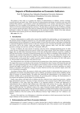 Impacts of Redenomination on Inflation, Currency Exchange, Economic Growth and Export Value