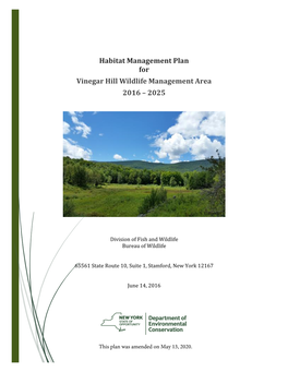 Habitat Management Plan for Vinegar Hill Wildlife Management Area 2016 – 2025