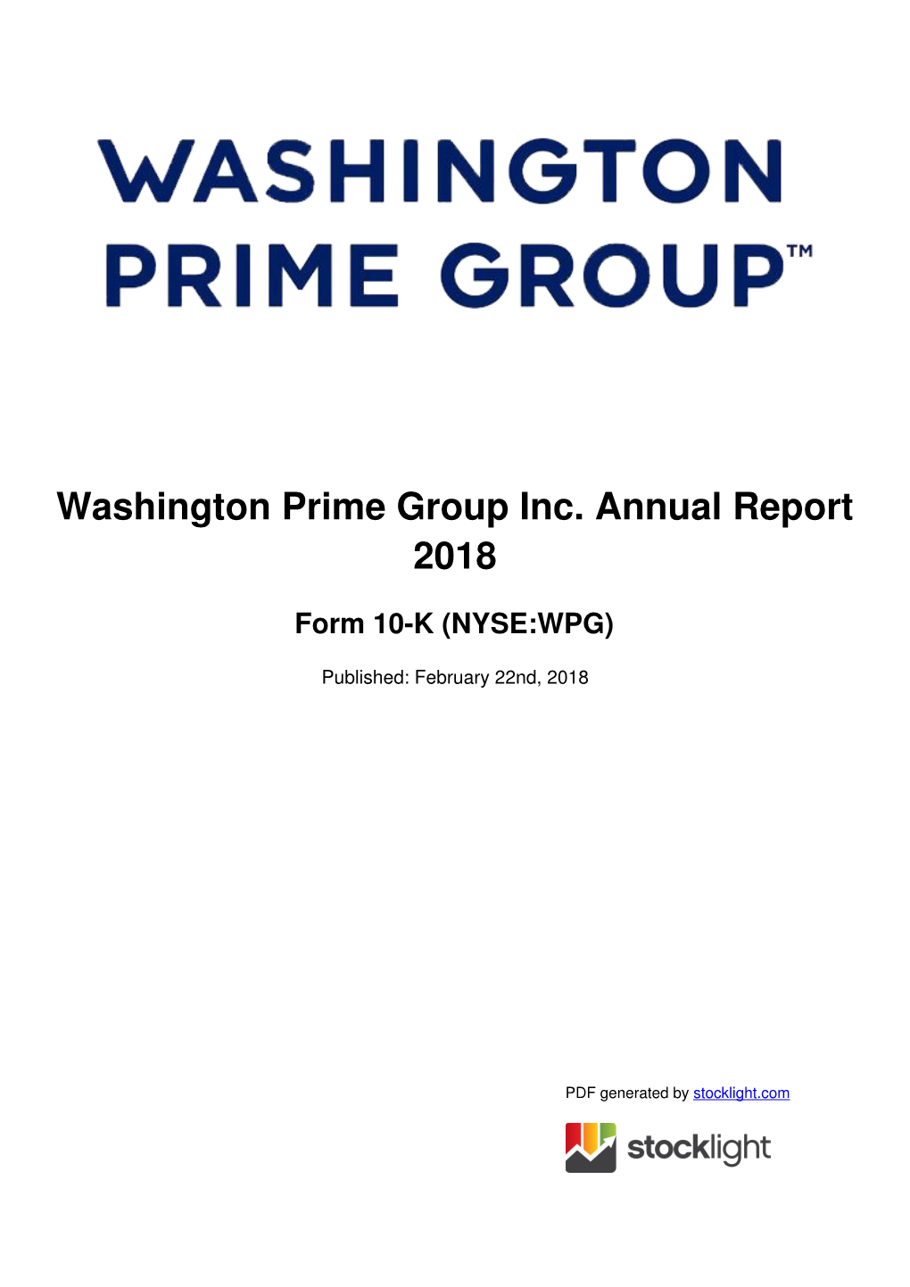 Washington Prime Group Inc. Annual Report 2018