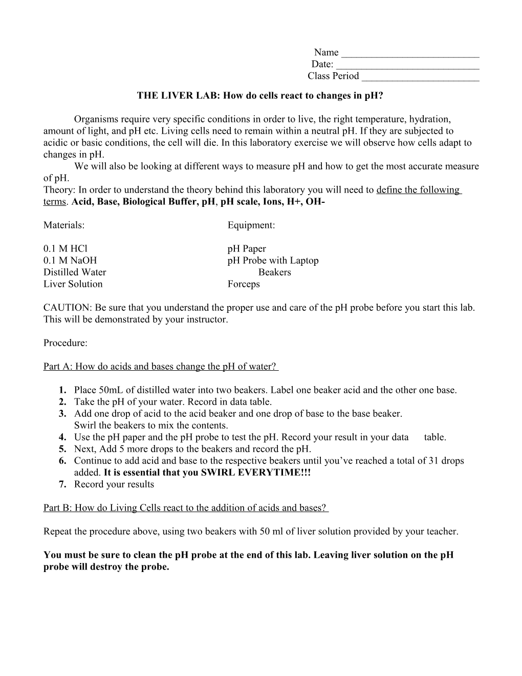 THE LIVER LAB: How Do Cells React to Changes in Ph