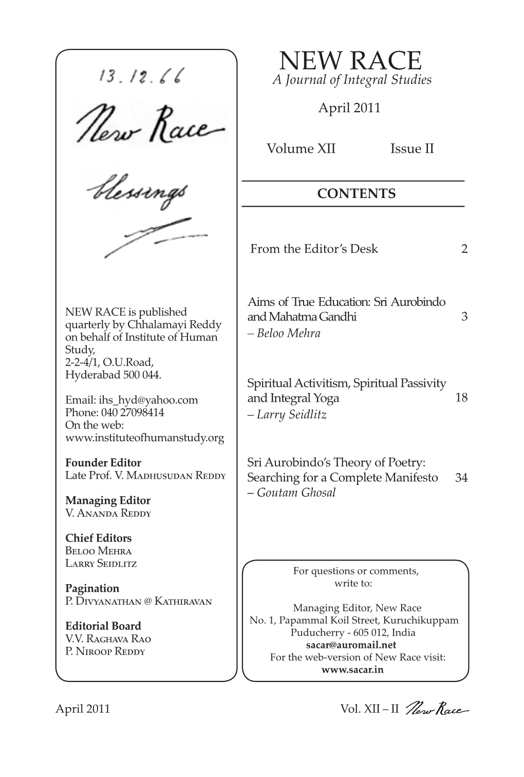 NEW RACE a Journal of Integral Studies