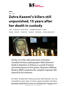 Zahra Kazemi's Killers Still Unpunished, 15 Years After Her Death in Custody