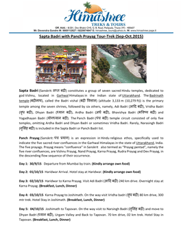 Sapta B Badri Wit H Panch Prayag T Tour-Tre K (Sep-O Oct.2015) )