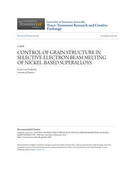 Control of Grain Structure in Selective-Electron Beam Melting of Nickel- Based Superalloys