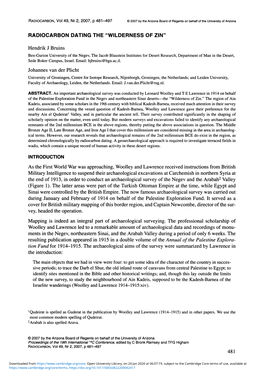 Radiocarbon Dating the "Wilderness of Zin"