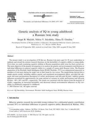 Genetic Analysis of IQ in Young Adulthood: a Russian Twin Study Sergei B
