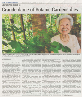 Grande Dame of Botanic Gardens Lady Yuen Peng Mcneice Dies