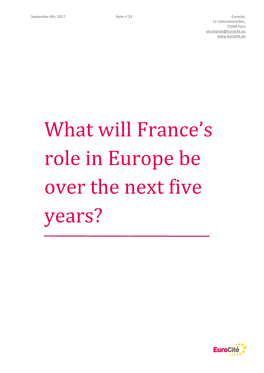 What Will France's Role in Europe Be Over the Next Five Years?