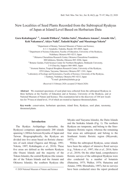 New Localities of Seed Plants Recorded from the Subtropical Ryukyus of Japan at Island Level Based on Herbarium Data