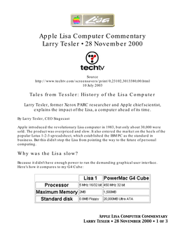 Apple Lisa Computer Commentary Larry Tesler • 28 November 2000