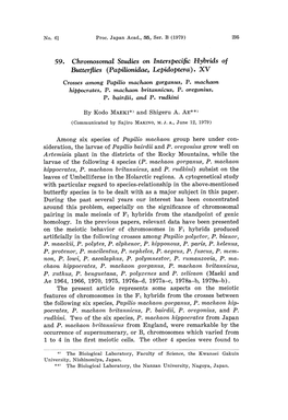 59. Chromosomal Studies on Interspeci Fic Hybrids of Butterflies (Papilionidae, Lepidoptera)