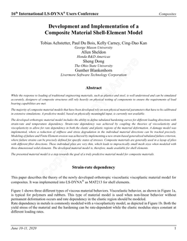 Development and Implementation of a Composite Material Shell-Element Model