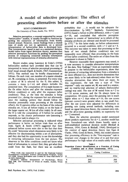 A Model of Selective Perception: the Effect of Presenting Alternatives Before Or After the Stimulus