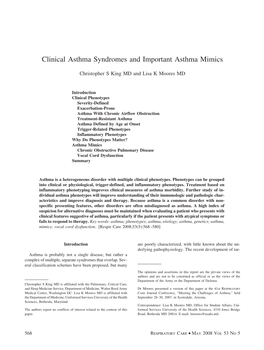 Clinical Asthma Syndromes and Important Asthma Mimics
