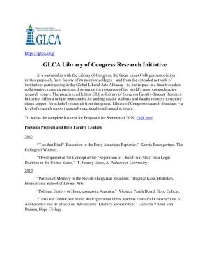 GLCA Library of Congress Research Initiative