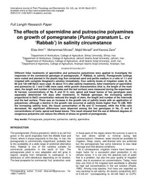 The Effects of Spermidine and Putrescine Polyamines on Growth of Pomegranate ( Punica Granatum L