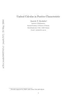 28 May 2004 Umbral Calculus in Positive Characteristic