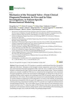 Mechanics of the Tricuspid Valve—From Clinical Diagnosis/Treatment, in Vivo and in Vitro Investigations, To