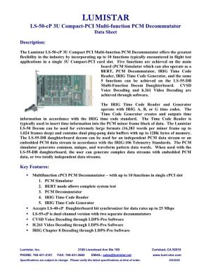 LS-50-Cp 3U Compact-PCI Multi-Function PCM Decommutator Data Sheet