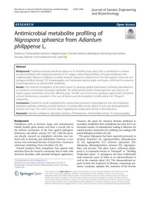 Antimicrobial Metabolite Profiling of Nigrospora Sphaerica from Adiantum Philippense L
