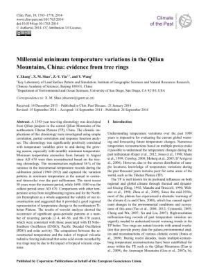Millennial Minimum Temperature Variations in the Qilian Mountains, China: Evidence from Tree Rings
