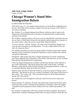 Chicago Woman's Stand Stirs Immigration Debate