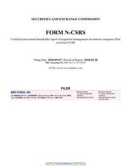 BMO FUNDS, INC. Form N-CSRS Filed 2018-05-07