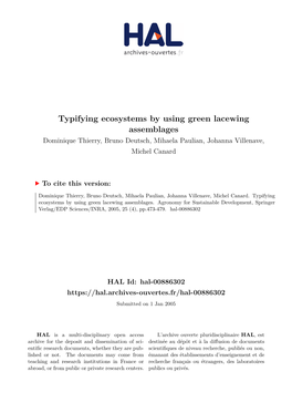 Typifying Ecosystems by Using Green Lacewing Assemblages Dominique Thierry, Bruno Deutsch, Mihaela Paulian, Johanna Villenave, Michel Canard