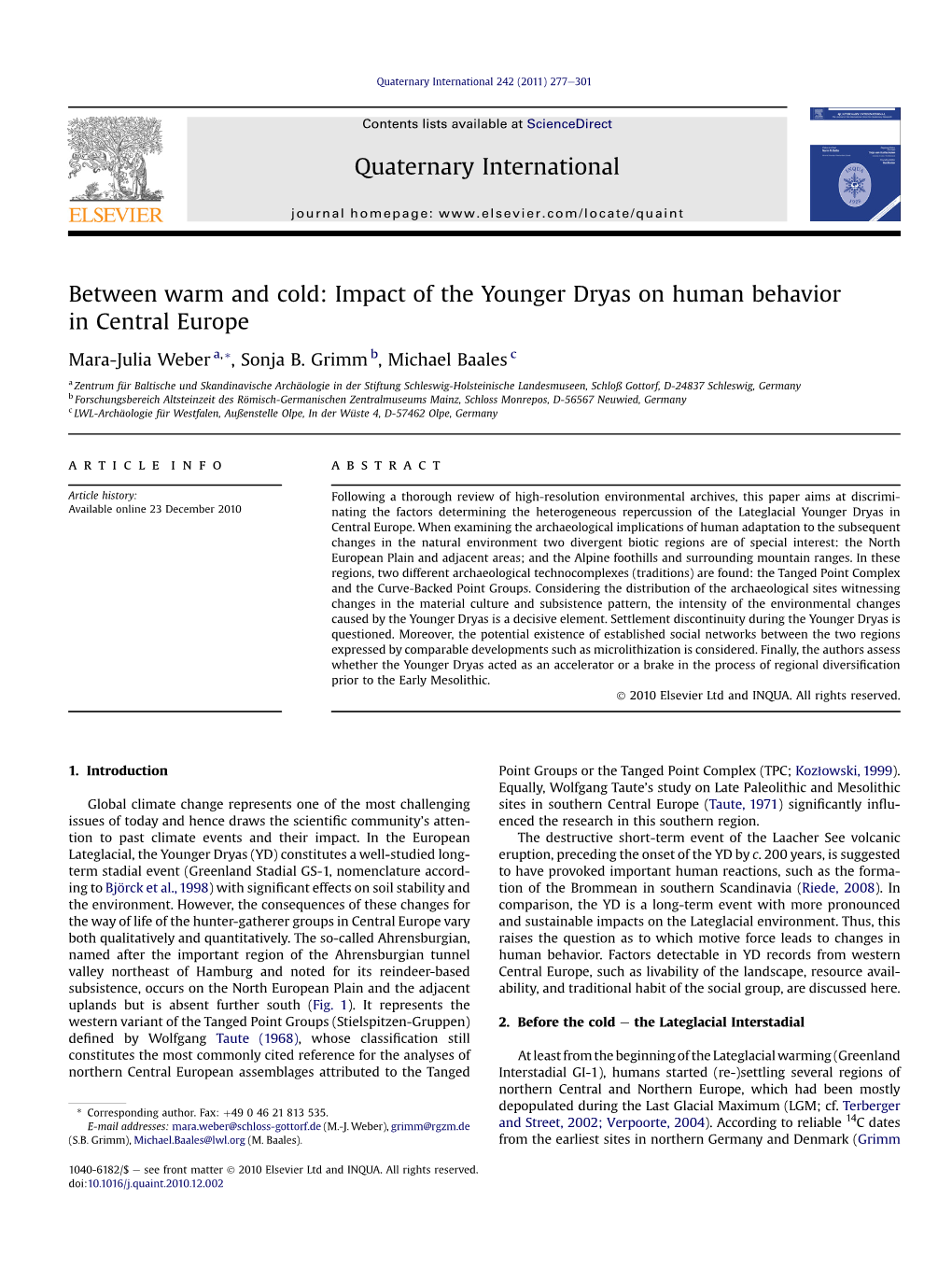 Between Warm and Cold: Impact of the Younger Dryas on Human Behavior in Central Europe