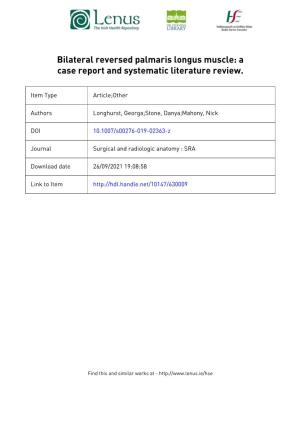 Bilateral Reversed Palmaris Longus Muscle: a Case Report and Systematic Literature Review