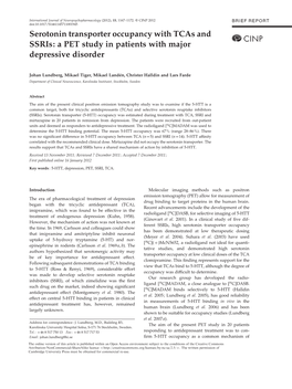 Serotonin Transporter Occupancy with Tcas and Ssris: a PET Study in Patients with Major Depressive Disorder