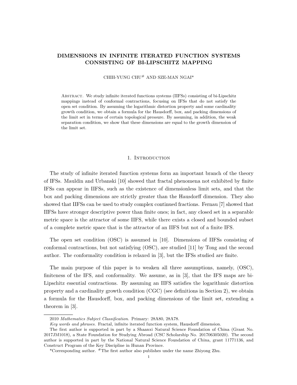 Dimensions in Infinite Iterated Function Systems Consisting of Bi-Lipschitz Mapping