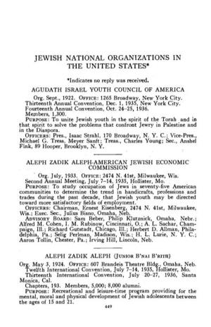 Jewish National Organizations in the United States*