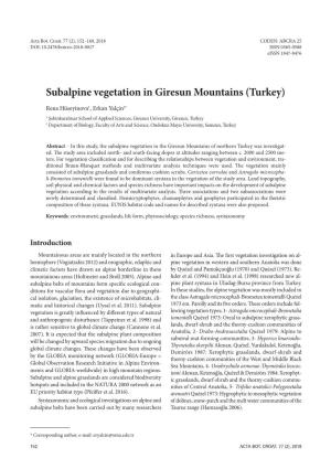 Subalpine Vegetation in Giresun Mountains (Turkey)