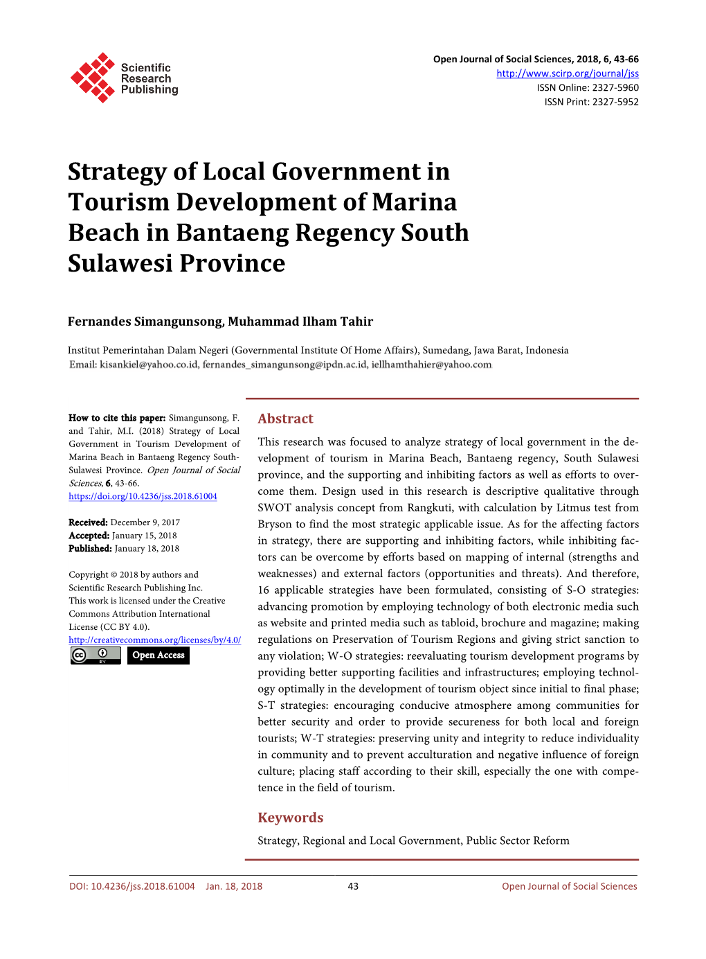 Strategy of Local Government Intourism Development Of