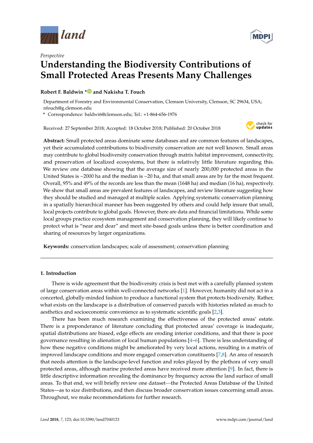 Understanding the Biodiversity Contributions of Small Protected Areas Presents Many Challenges