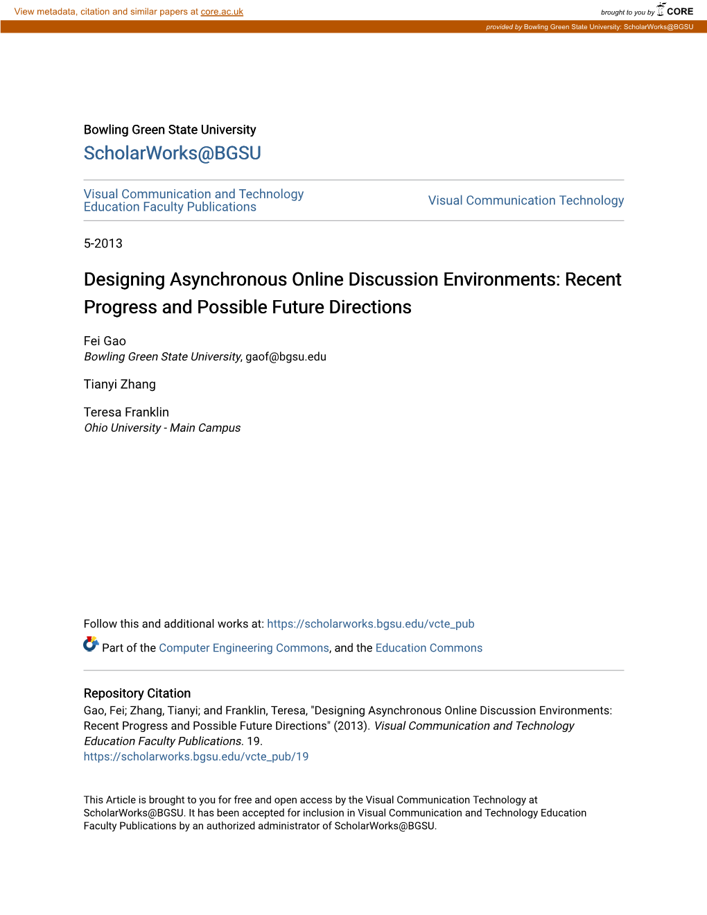 Designing Asynchronous Online Discussion Environments: Recent Progress and Possible Future Directions