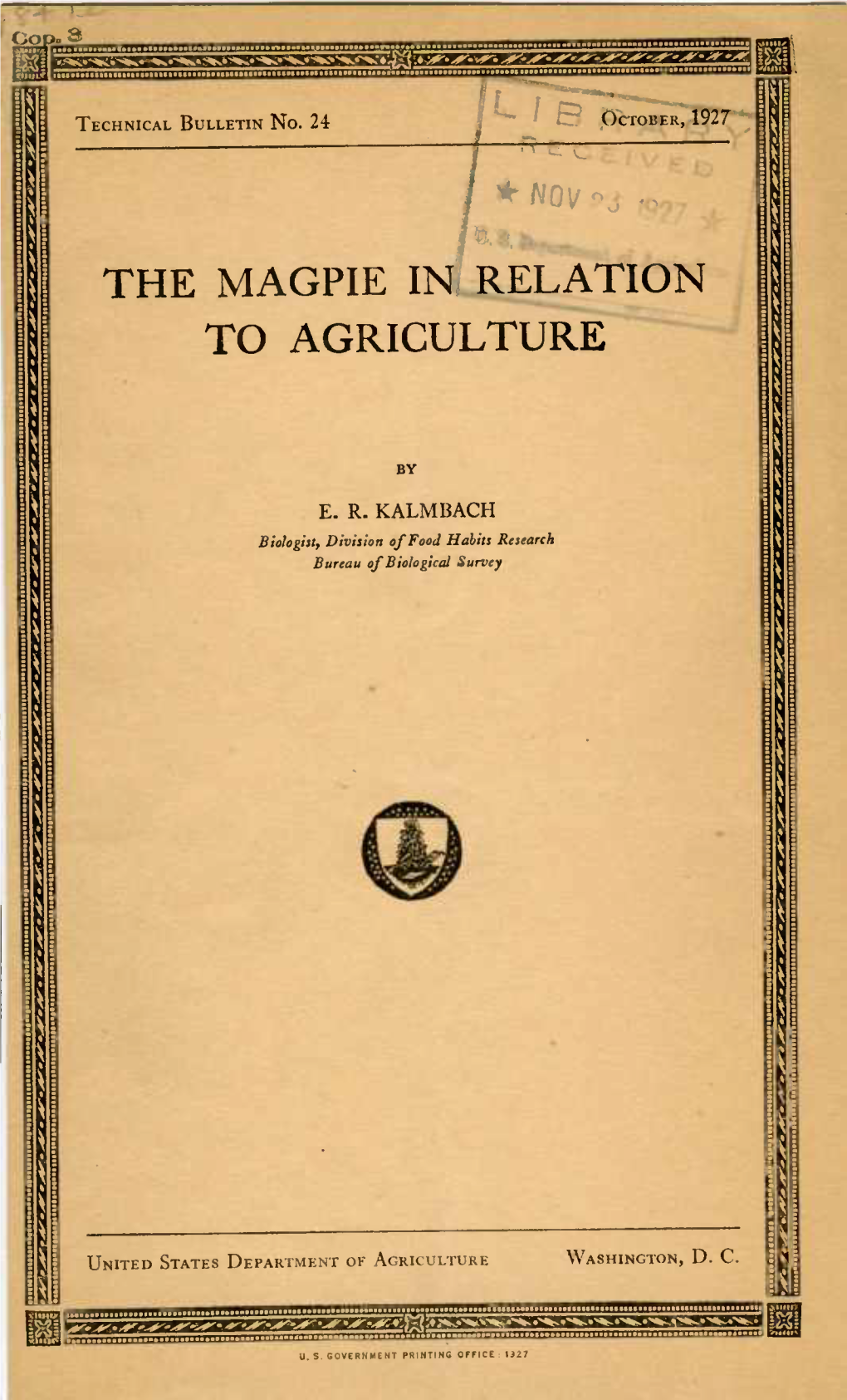 The Magpie in Relation to Agriculture