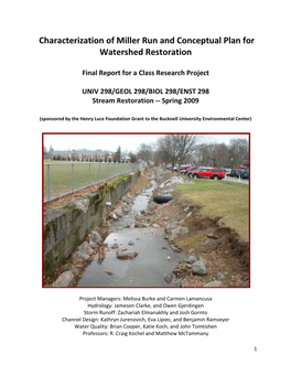 Characterization of Miller Run and Conceptual Plan for Watershed Restoration