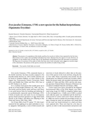 Eryx Jaculus(Linnaeus, 1758): a New Species for the Italian Herpetofauna