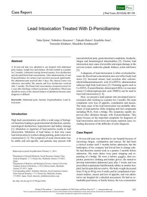 Lead Intoxication Treated with D-Penicillamine